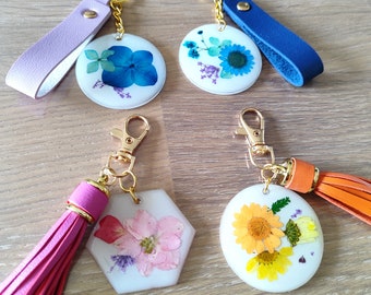Porte clés/bijoux de sac fleurs séchées naturelles