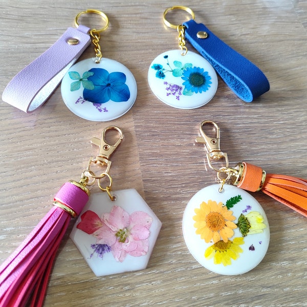 Porte clés/bijoux de sac fleurs séchées naturelles