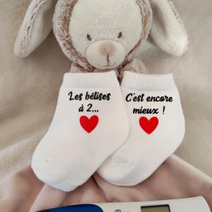 Chaussettes bébé annonce grossesse - Les bêtises à 2 c'est encore mieux - annonce grossesse famille  - annonce grossesse personnalisée