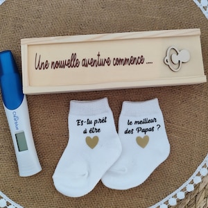 Coffret annonce grossesse papa-boîte test de grossesse et chaussettes bébé-boite test de grossesse papa - surprise futur papa