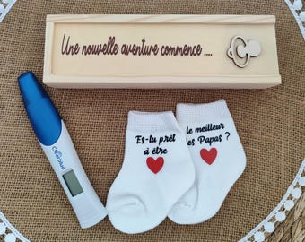 Coffret annonce grossesse papa - boîte test de grossesse et chaussettes bébé - cadeau futur papa - surprise futur papa