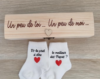 Coffret annonce grossesse papa-boîte test de grossesse et chaussettes bébé - cadeau annonce grossesse papa - futur papa-surprise futur papa