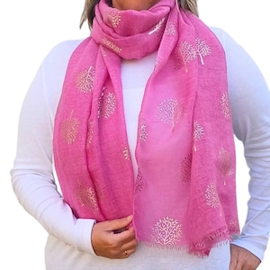 Stark rosa halsduk | Tie Dye roséguldfolierat tryck fransigt med presentinslagningsalternativ Mors dag/födelsedagspresent under 20