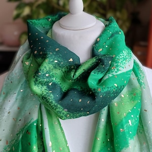 Foulard vert aquarelle | Mélange de coton scintillant scintillant, châle oversize