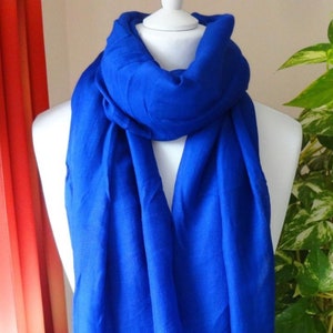 Reduced Price Royal Blue Plain Long Lightweight Frayed Scarf with SMALL DEFECTS/Quality Controll rejects. CLEARANCE. Read Full Description!