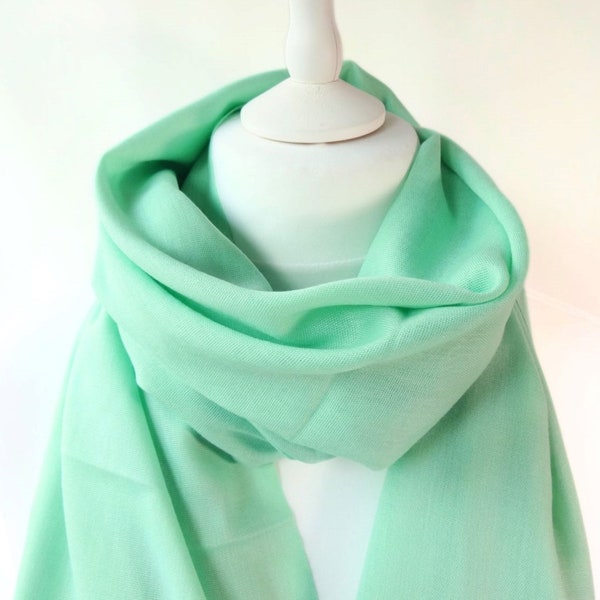Mint Green Reduced Price Large Soft Lightweight Plain Pashmina Reversible Tasselled Scarf with SOME DEFECTS/Quality Controll reject