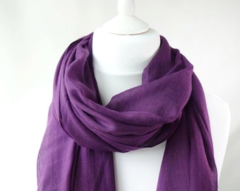 Aubergine purple classic oversized lightweight super soft cotton modal mix plain scarf/shawl/sarong with gift wrapping option for summer