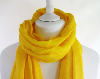 Yellow Plain Long Oversized Lightweight Soft Frayed Scarf|Wrap|Shawl With Gift Wrapping Option - Ideal Letterbox/Mother's day/Birthday Gift