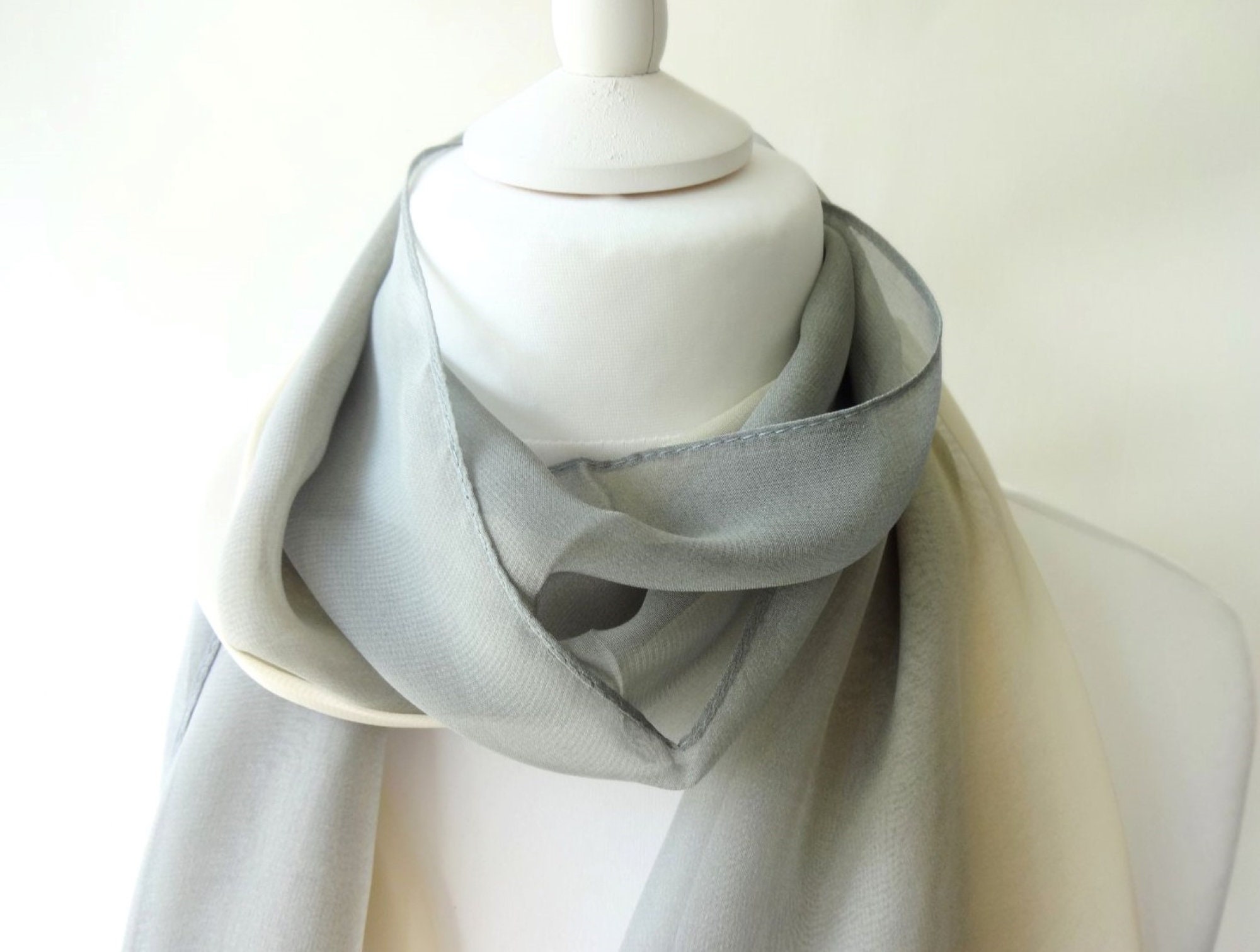 Grey Silk Aviator Scarf - Soft, Sleek, Stylish, Genuine 2L Satin Silk