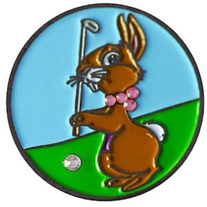 Brown Bunny & Swarovski Brown Bunny Golf Ball Marker with Nickel Hat Clip