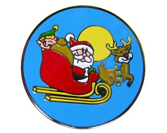 Santa Sleigh Christmas Golf Ball Marker & Snowflake Hat Clip