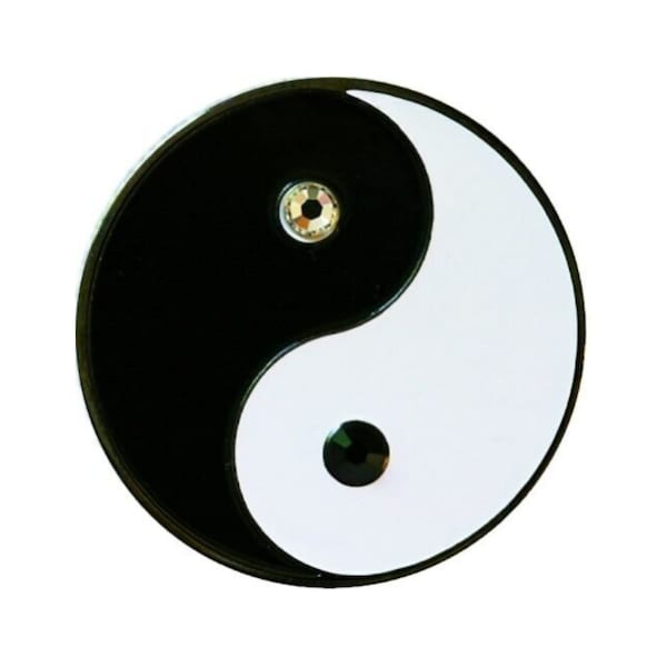 Stylish Lucky Yin Yang & Swarovski Lucky Yin Yang Golf Ball Marker with Nickel Hat Clip