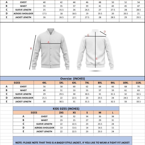 Varsity Jacket Size 42 Jacket Measurements Varsity Jacket Outlets