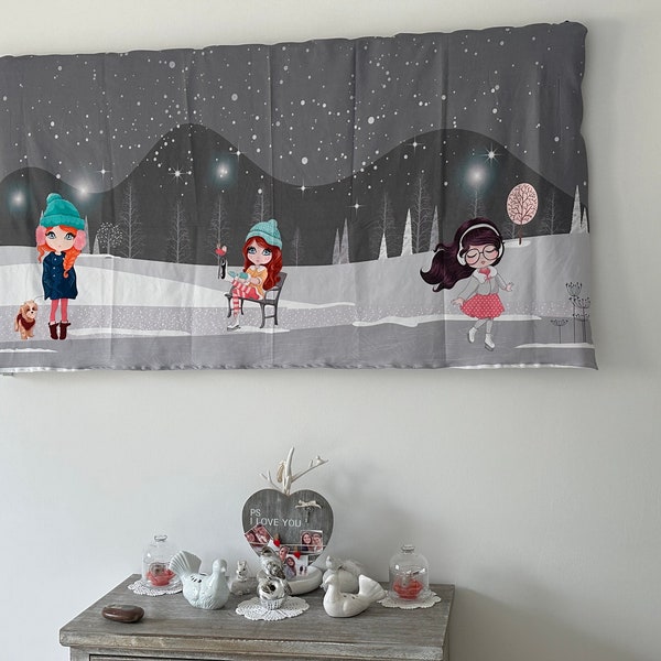TV cover "In winter" 73x138cm, landscape TV cover, decorative screen protection, jersey fabric, fabric decoration, TV wall skates, frozen lake