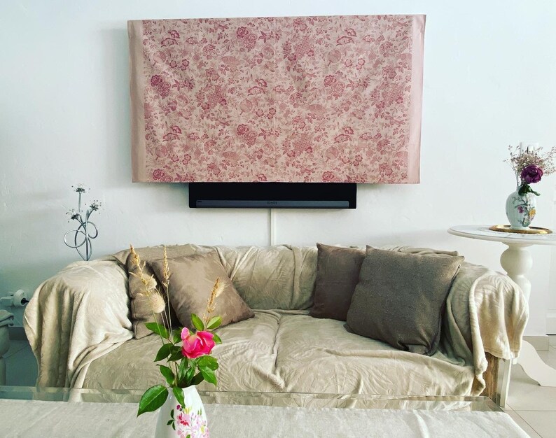 TV cover vieux rose 89x151 cm,enveloppe télé rose,protection télé rose,couverture télé rose,cache télé tissu,tv cover vieux rose,housse image 6