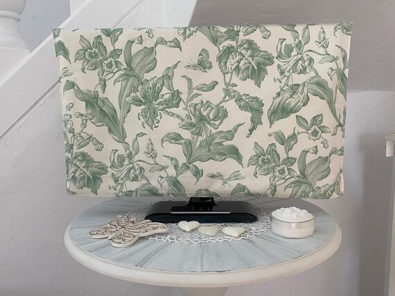 TV cover " Nature verte & écrue" 60x35cm,housse tissu nature,tableau tissu feuillage