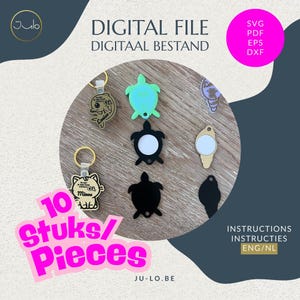Set med 10 nyckelringar för NFC Kids | NFC Tag-nyckelring | Tryck för kontaktinformation | Glowforge Cricut Silhouette Studio - Lightburn Julo