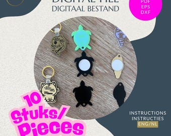 Set of 10 keychains for NFC Kids |NFC Tag Keychain | Tap for contact info | Glowforge Cricut Silhouette studio - Lightburn Julo