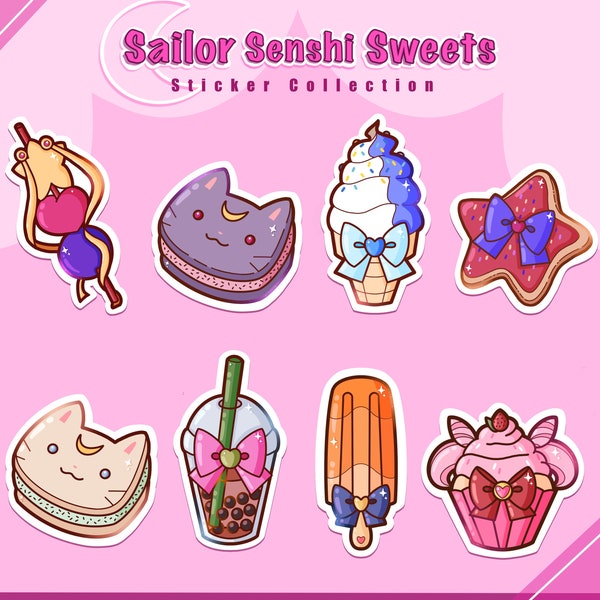 Sailor Senshi Sticker Set | Mini Sticker Pack, Magical Girl Stickers, Food Stickers, Kawaii Laptop Sticker, Kawaii Stationary, Bujo Stickers