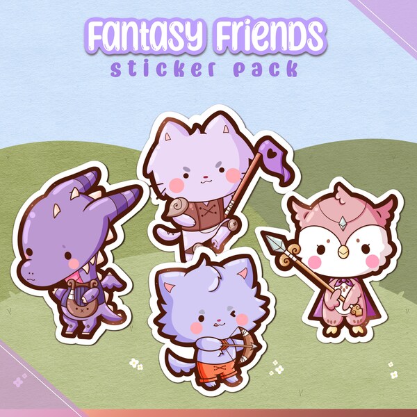 Fantasy Friends Sticker pack | Sticker Pack, RPG Stickers, Fantasy Stickers, Kawaii Laptop Sticker, Kawaii Stationary, Bujo Stickers