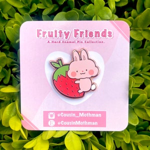 Strawberry Bunny Pin | Fruity Friends Collection- Bunny Pin, Strawberry Pin, Fruit Pin, Kawaii Pin, Cute Pin, Hard Enamel Pin