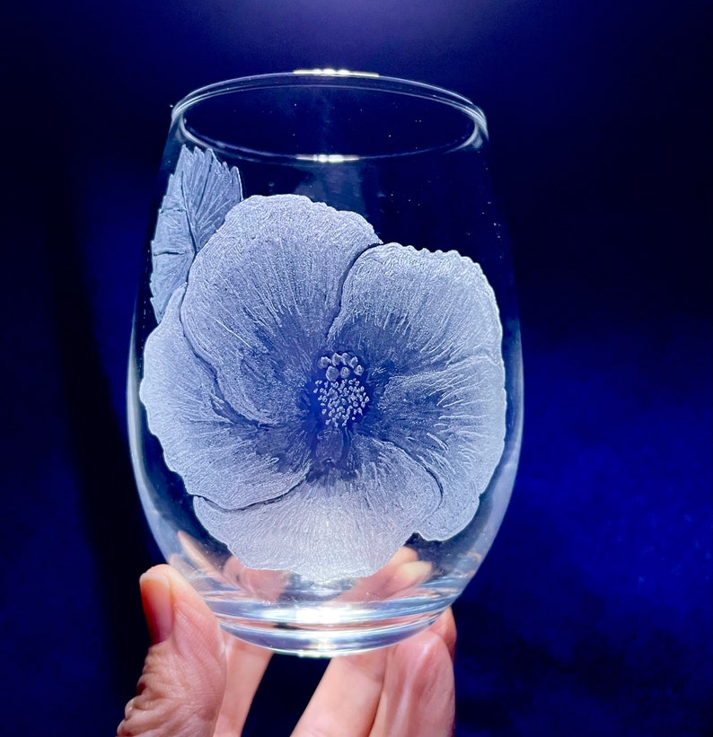 Hibiscus Flower Etched Wine Glass Personalized Engraved Etsy