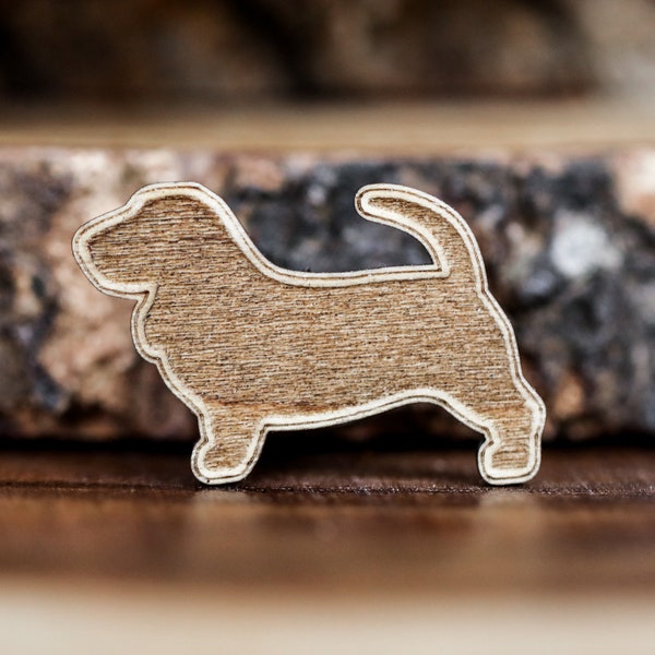 Basset Hound Wooden Pin | Brooch | Handmade | Wood | Gift for Dog Lovers | Basswood | Silhouette | Lightweight Jewelry | Clothing Accessory