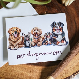 Miglior mamma cane / Biglietto d'auguri piegato / Interno vuoto / Busta bianca / Stile acquerello / 100% riciclato
