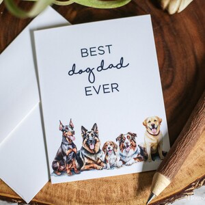Miglior papà cane / Biglietto d'auguri piegato / Interno vuoto / Busta bianca / Stile acquerello / 100% riciclato