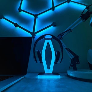 Support pour casque d&#39;écoute à LED RVB avec USB-C - Accessoire de bureau de jeu avec télécommande