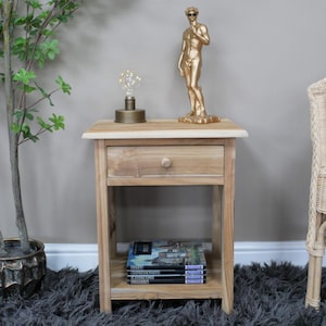 Wooden Bedside Cabinet Table Storage Unfinished Wood Cupboard With 1 Drawer Home Decor