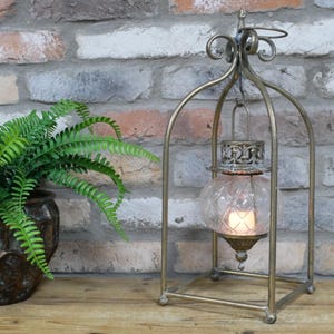 Hanging Lantern Metal & Glass Ornate Lantern Candle Holder With Stand Home Decor