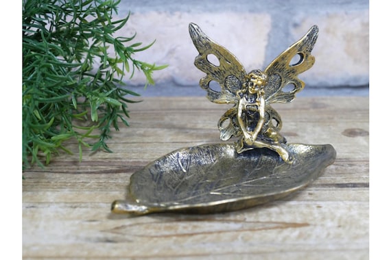 Fairy Trinket Tray Gold Metal Fairy Dish Valuables Jewellery Change Home Decor