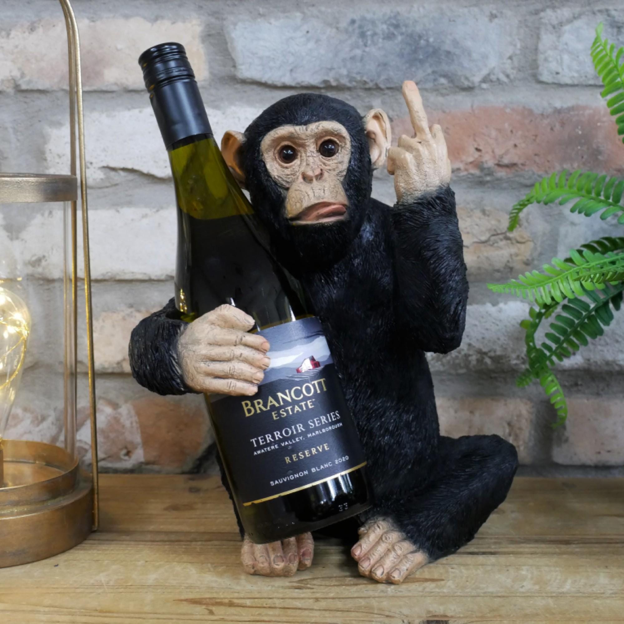 Cheeky Monkey Wine Bottle Holder Rude Middle Finger Monkey Resin