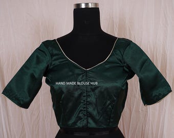 Blusa sari de algodón hecha a mano: manga corta abierta al frente, choli
