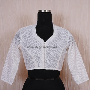 Embroidered Georgette Saree Blouse: Front Open, Three Quarter Sleeves