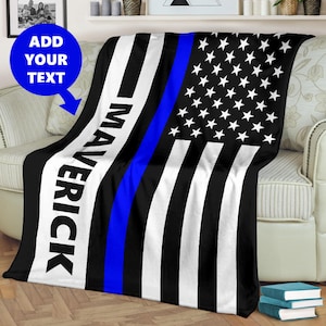 Coperta personalizzata con linea blu sottile, coperta personalizzata della polizia, regalo personalizzato per le forze dell&#39;ordine, regalo per moglie di poliziotto, papà poliziotto, Back the Blue