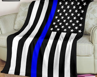 Cienki niebieski koc | Amerykański koc policyjny | Prezenty dla policjantów | Prezenty dla funkcjonariuszy organów ścigania | Cienki niebieski koc USA