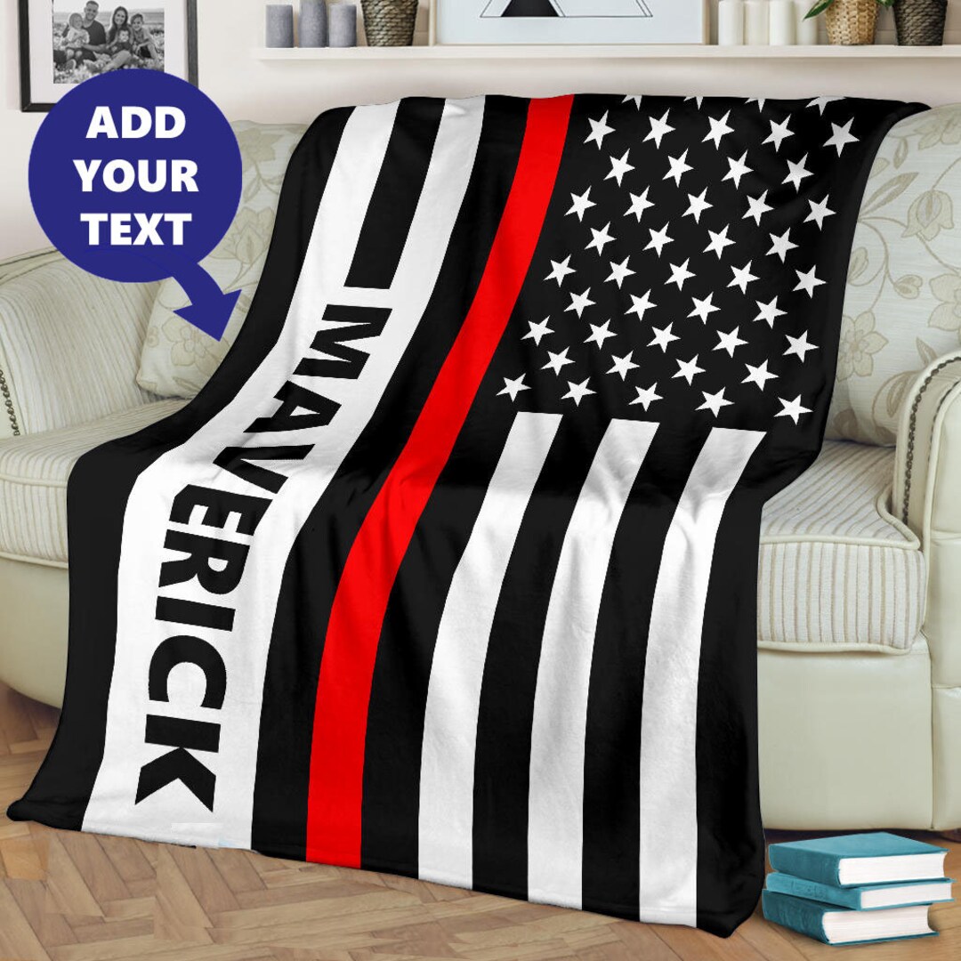 Personalized Thin Red Line Blanket, Custom Firefighter Blanket