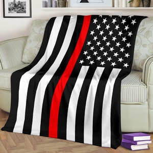 Thin Red Line Blanket | Firefighter Blanket | American Flag Firefighter Blanket | Firefighter Gifts | Thin Red Line USA Blanket
