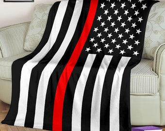 Thin Red Line Blanket | Firefighter Blanket | American Flag Firefighter Blanket | Firefighter Gifts | Thin Red Line USA Blanket