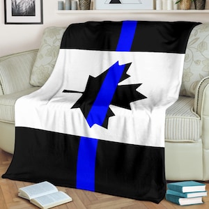 Thin Blue Line Canada Blanket | Canadian Flag Fleece Blanket | Police Officer Gifts | Law Enforcement