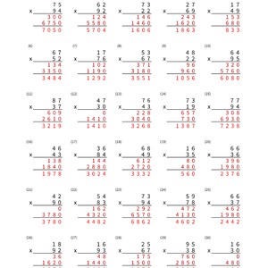 Multiplication Math 50 Printable Worksheets 2x2 2digit X 2digit With ...
