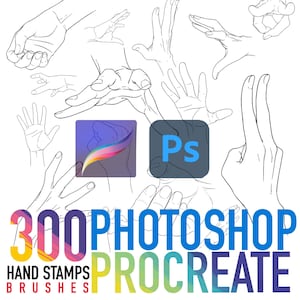 300 Procreate Hand Stamps Pędzle, dłonie Procreate, Manga i Anime Poses Odniesienia i linie pomocnicze dłoni
