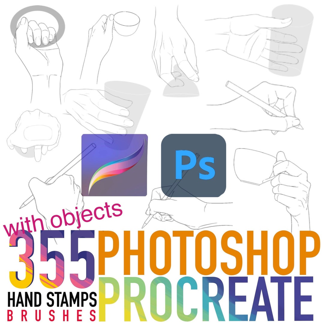 355 Procreate Hand Stamps Brushes WITH OBJECTS, Procreate Hands, Manga ...