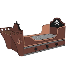 Progetti per letto a forma di barca pirata (solo progetti), progetti con incastro CNC, perfetti per chi ama la lavorazione del legno fai da te (dimensioni letto singolo 35x75)