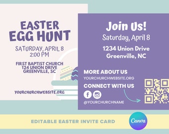 Easter Egg Hunt Invite, Church Easter Egg Hunt, Church Square Invitation for Easter