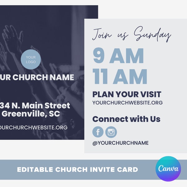 Church Invite Card, Square Invitation, Church Invitation, Editable Church Invite