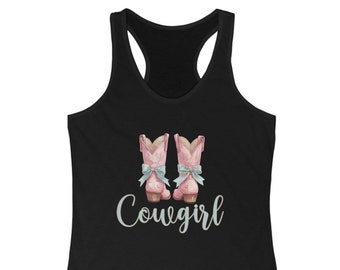 WESTERN COWGIRL COUNTRY Clothing Cowgirl Chic Tee with Sweet Cowboy Boots Racerback Tank