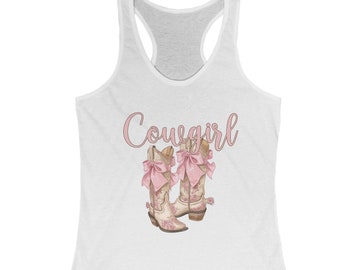 WESTERN COWGIRL COUNTRY Clothing Cowgirl Chic Tee with Sweet Cowboy Boots Racerback Tank